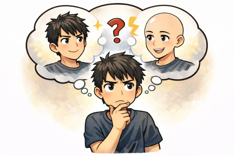 スキンヘッドにしようか悩んでいる男性