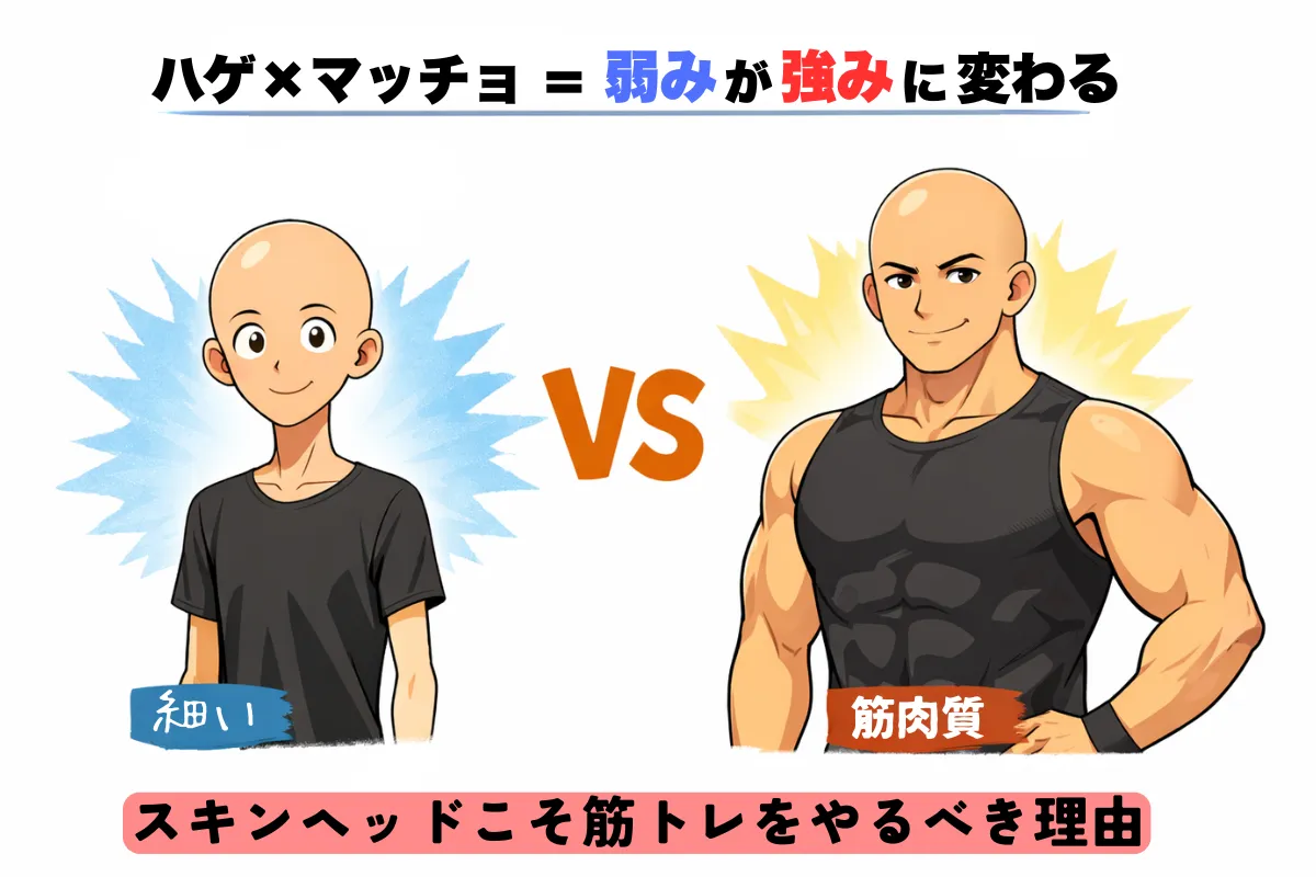 スキンヘッド×筋肉で弱みを強みに変える